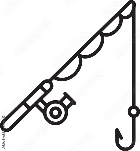 Fishing rod and reel with hook icon for outdoor activities