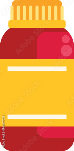 Red medicine bottle with a yellow cap and blank label for various health products