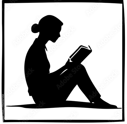 silhouette of a woman reading a book