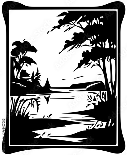 frame with palm trees and birds vector