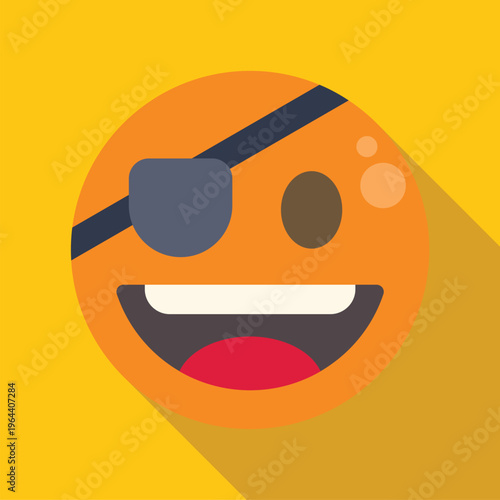 Pirate emoji character smiling with an eyepatch on a yellow background
