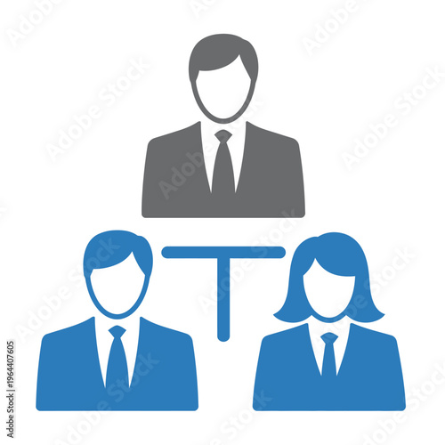 A vector illustration of a manager overseeing two employees in a business hierarchy setup