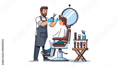 Barbershop Harmony: A barber expertly shapes a customer's hair in a traditional barbershop setting. Capturing the artistry and care of a grooming experience.