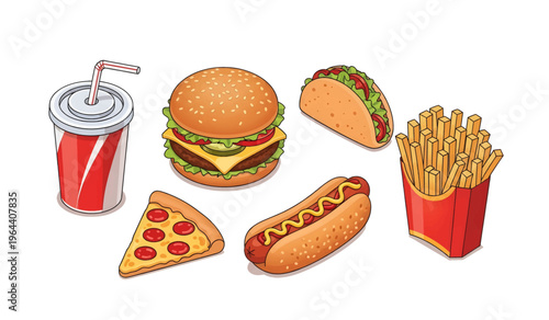 Collection of Fast Food Items on White Background.