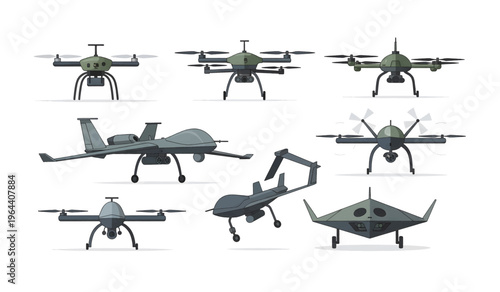 Collection of Drones in various flight positions.