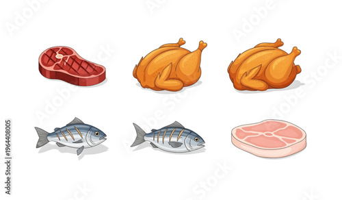 Collection of Steak and seafood and poultry.