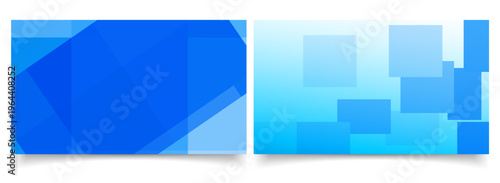 幾何学的なポリゴンと半透明スクエアが重なるブルートーンのモダン背景バナーセット、ビジネス用途に最適な抽象デザイン