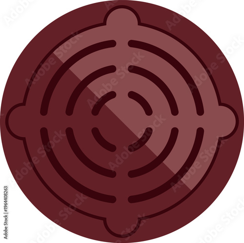 Round metal manhole cover with drainage pattern cast in flat design style