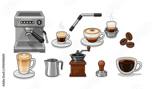 Collection of Coffee Cups And Brewing Equipment.