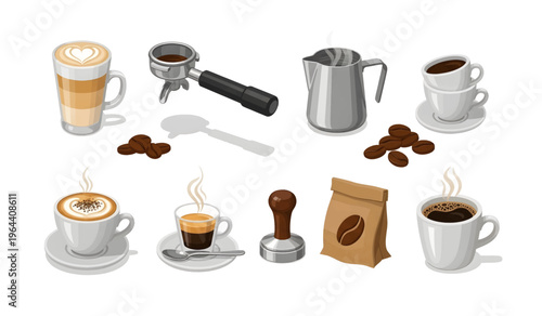 Collection of Coffee Cups and Accessories Display.