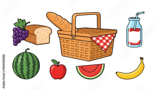 Collection of Picnic food and drink items.