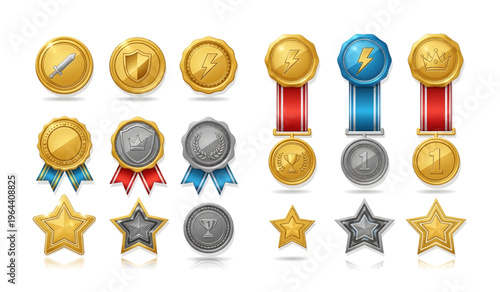 Collection of gold silver stars medals.