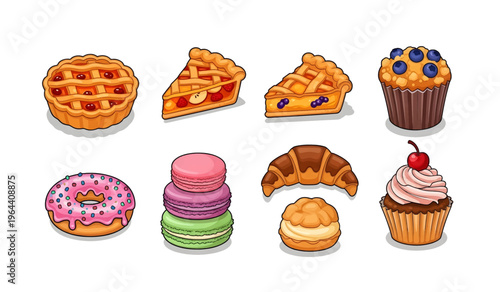 Collection of Colorful assorted sweet baked desserts.