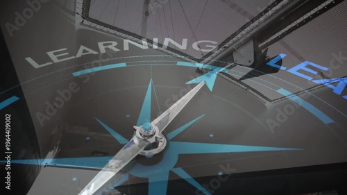 Animation of compass spinning with motivation and business text over boat