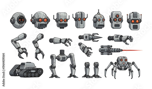 Collection of Robotic body parts and heads collection.