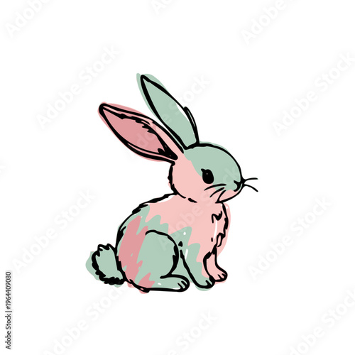 Cute Easter bunny sitting with big floppy ears, naive hand-drawn style
