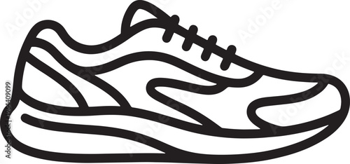 Line art illustration of a running shoe with laces and sole