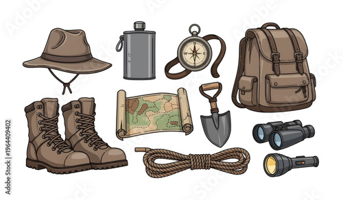 Collection of Hiking gear and equipment collection.