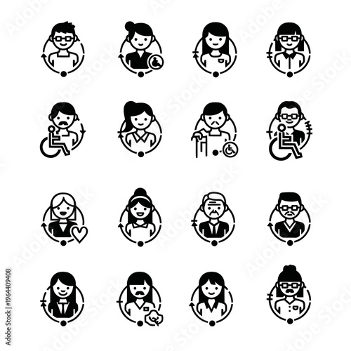 Diverse people icons with circular arrows