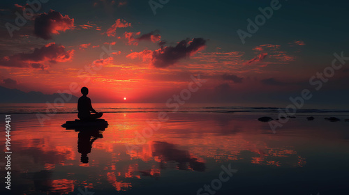 Serene home studio with yoga mat and props in golden sunlight peaceful wellness scene
