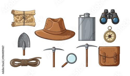 Collection of Prospector gear and mining tools.