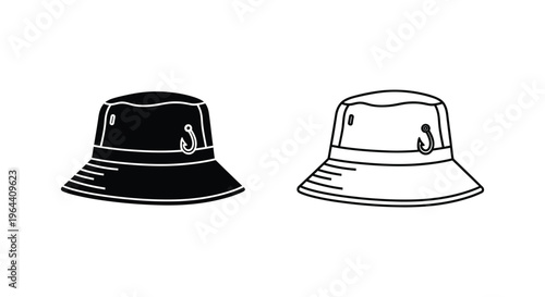 Black and white bucket hats with ribbed crown Vector
