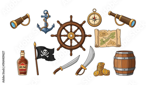 Collection of Pirate ship navigation and treasure.