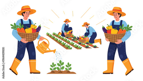A Farmer's Bounty: A vibrant illustration showcases a dedicated farmer tending to a flourishing harvest, highlighting the connection between nature, agriculture, and nourishment.