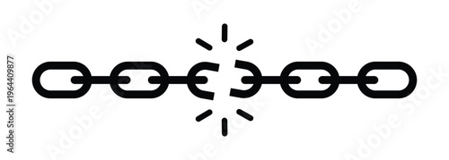 Broken chain symbol of disconnection, freedom and separation, break for security, independence, network failure and unlink design concept. Transparent PNG and vector