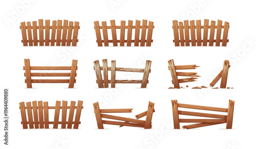 Collection of Wooden Fence Pieces Brown Sections.
