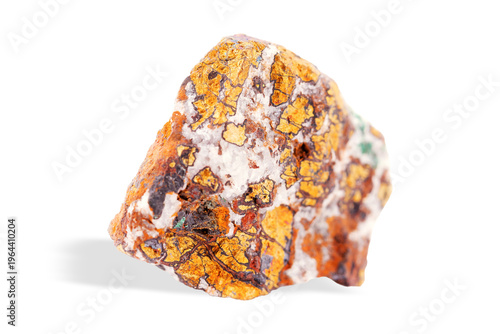Fotografi Macro view of raw chalcopyrite ore with metallic golden surface, natural gemston