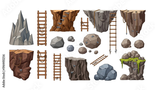 Collection of Rocks and Ladders Climbing Elements.