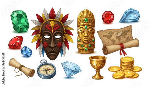 Collection of Colorful Ancient Treasure Symbols Displayed.