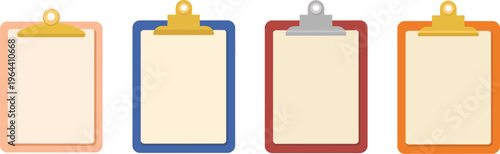 Clipboard empty note flat illustration clipart, blank paper sheets on clipboards, office stationery concept, checklist template design