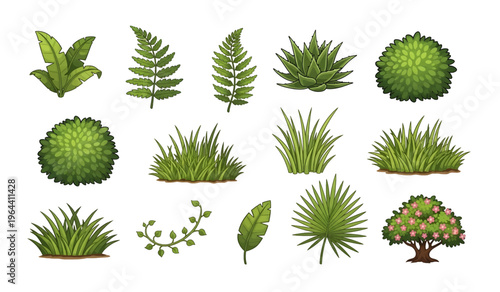 Collection of Variety of green plants and trees.