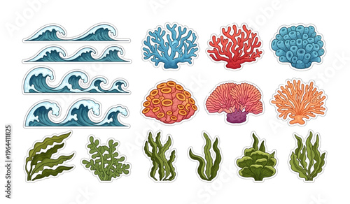 Collection of Coral reef ocean sea life.