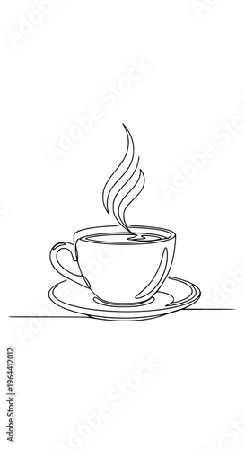 A steaming hot cup of coffee on a saucer isolated on white background, Vector