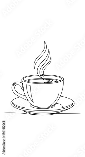 A steaming hot cup of coffee on a saucer isolated on white background, Vector