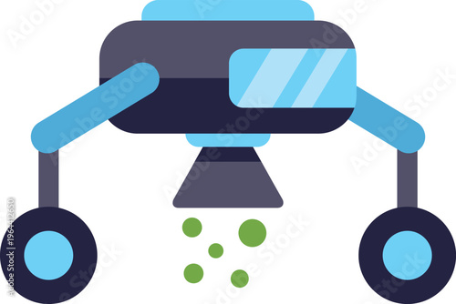 Robotic farming machine sowing green seeds, automating modern agriculture