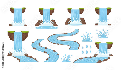 Collection of Waterfall river stream flow.