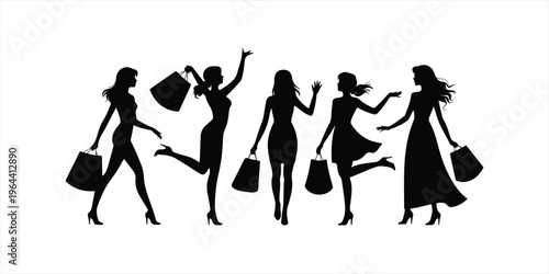 Collection of elegant evening gown silhouettes for women.