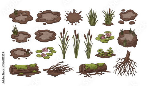 Collection of aquatic plants and mud.