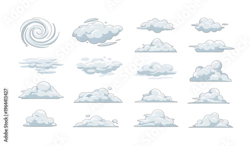 Collection of various cloud shapes.