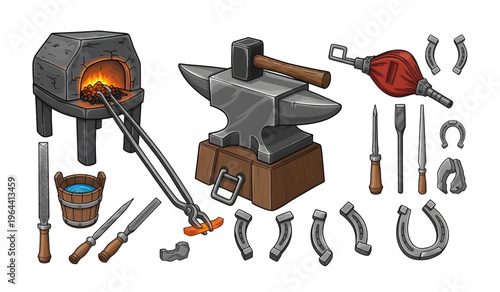 Collection of Blacksmith tools and equipment collection.
