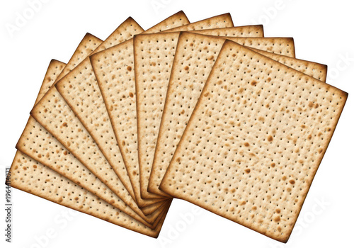 Stack of matzah crackers arranged on a wooden surface isolated on transparent background,png,PNG