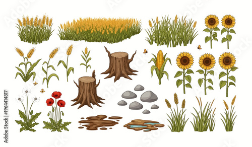 Collection of various green plants and flowers.