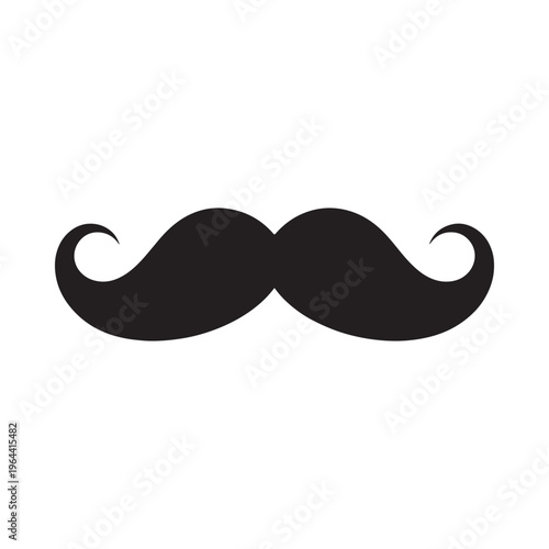 A simple black silhouette of a classic handlebar mustache on white