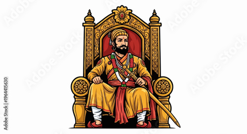 Majestic man in ornate throne, holding a sword