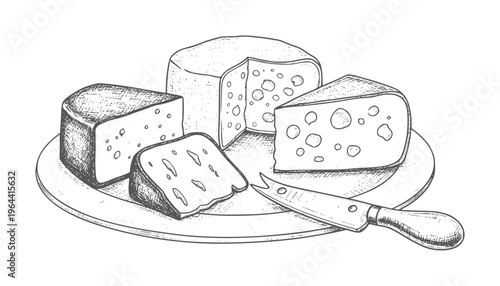 Assortment of cheese wedges and a knife a wooden board food dairy slice