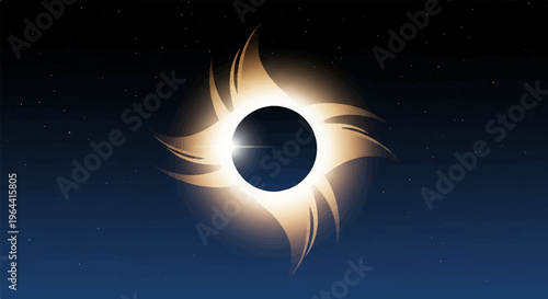 A bright light forms a circular halo with flowing golden petals against a dark starry sky